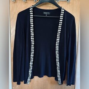 JNY Midnight Blue Cardigan Sweater embellished with Silver Square Beading size M